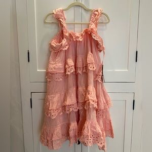 Innika Choo Schiffli Scallop Frill Mini Dress in Gossamer Pink, Size 0. NWT.